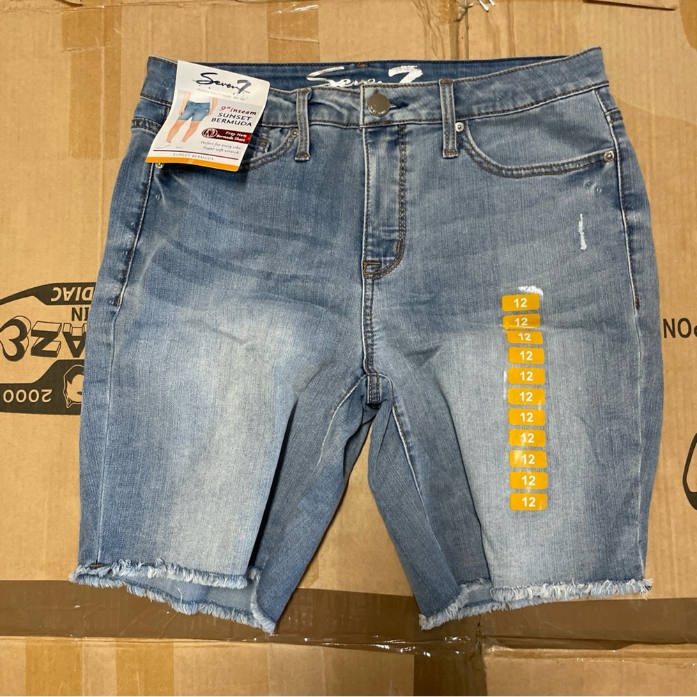 Seven7 Blue Jean Shorts with Distressed Hem